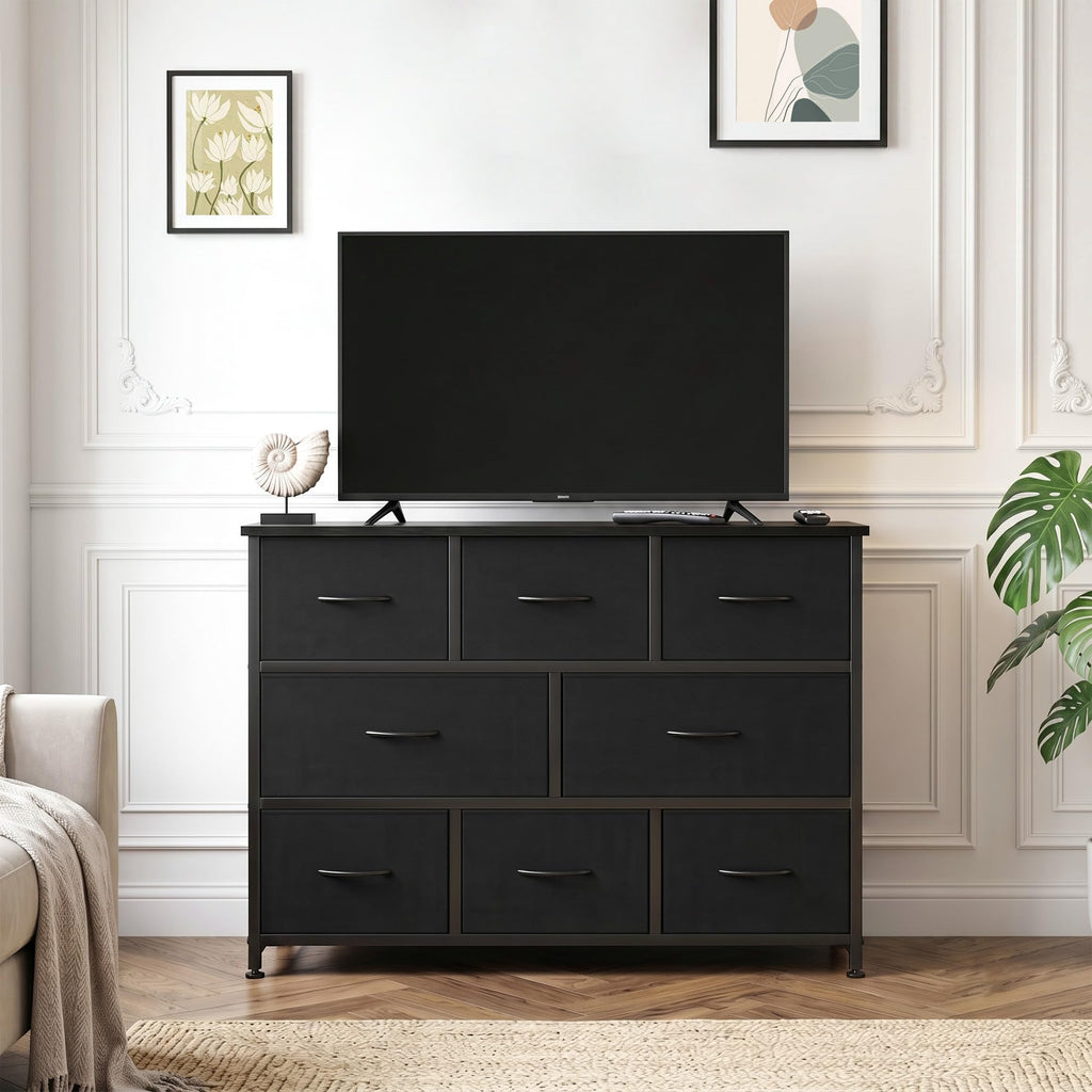 8 Drawer Fabric Dresser with Wood Top M11379