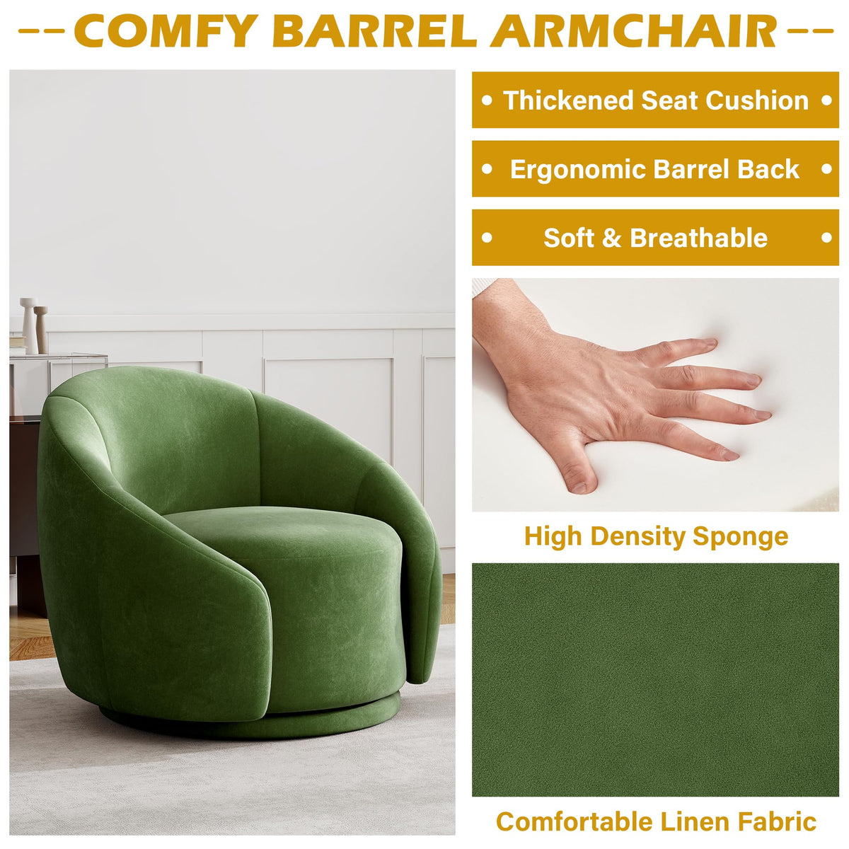 Green Velvet Swivel Barrel Chair Set of 2 A535