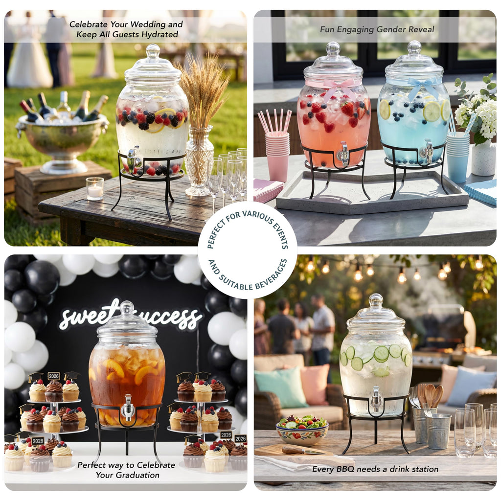 Glass Beverage Dispenser with Metal Stand 2 Gal N7259