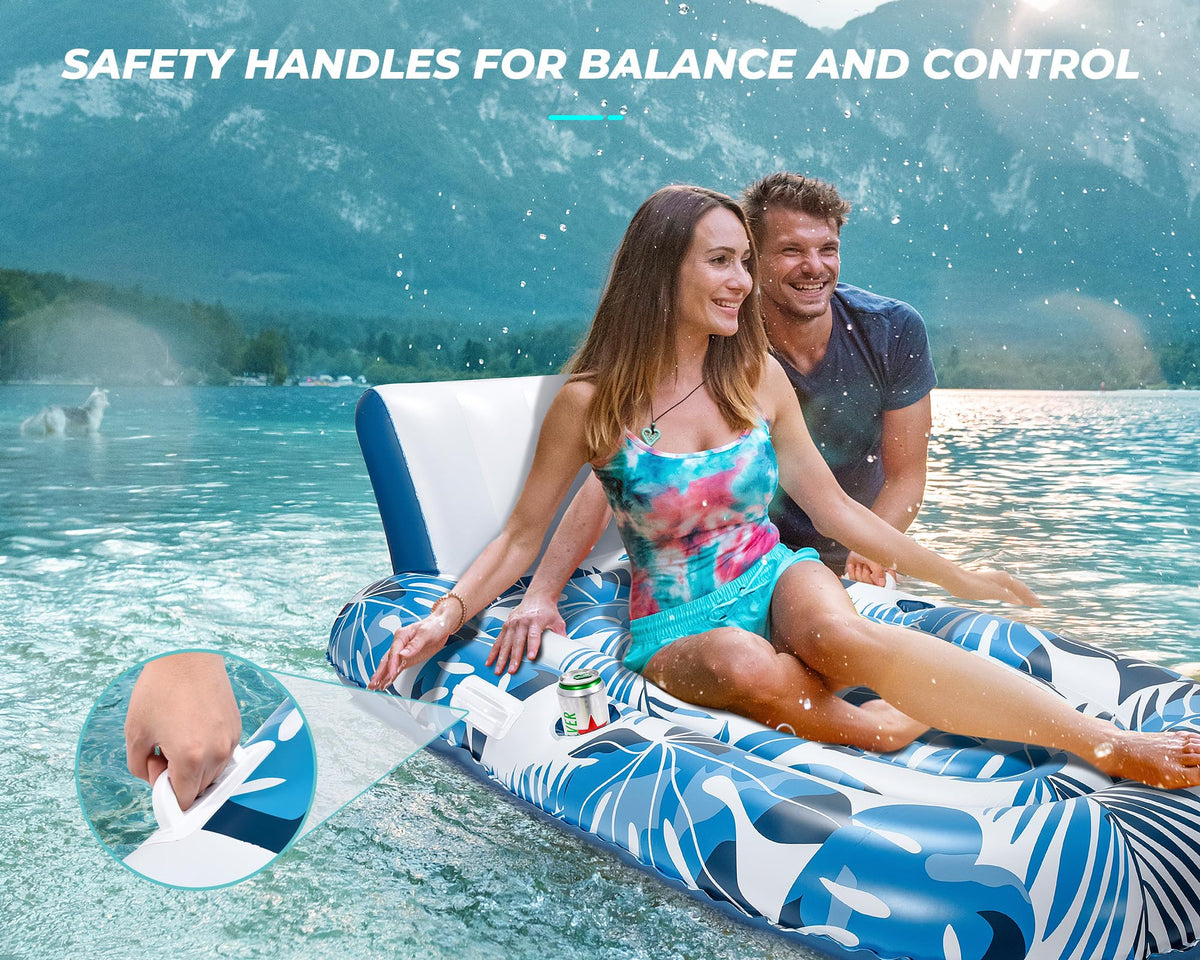 Inflatable Pool Lounger with Cupholder Backrest F88748