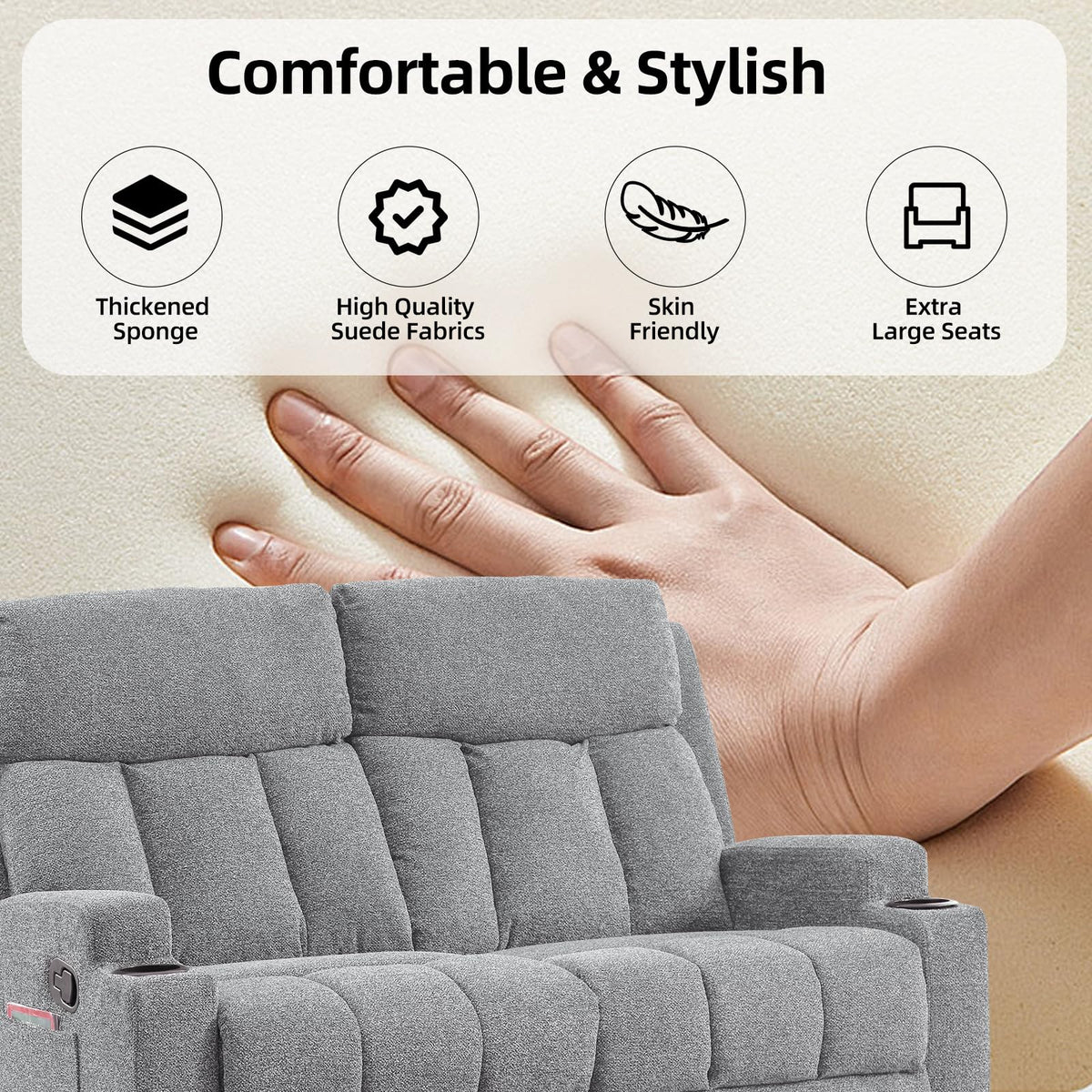 Soft Fabric 2 Seat Recliner Sofa with Cup Holders A239