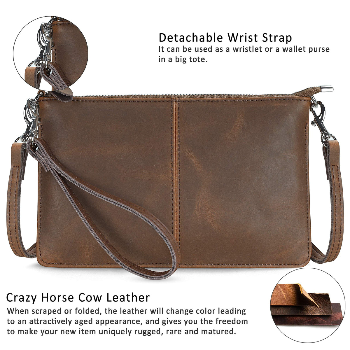 Genuine Leather Small Crossbody Bags Wristlet Wallet Purses Q6981