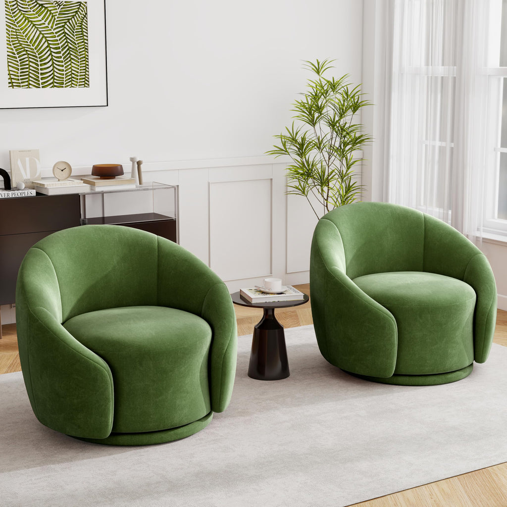 Green Velvet Swivel Barrel Chair Set of 2 A535