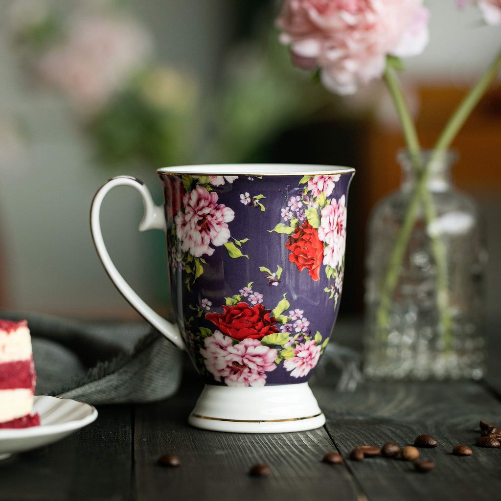 12 oz Set of 6 Floral Porcelain Coffee Mugs C880