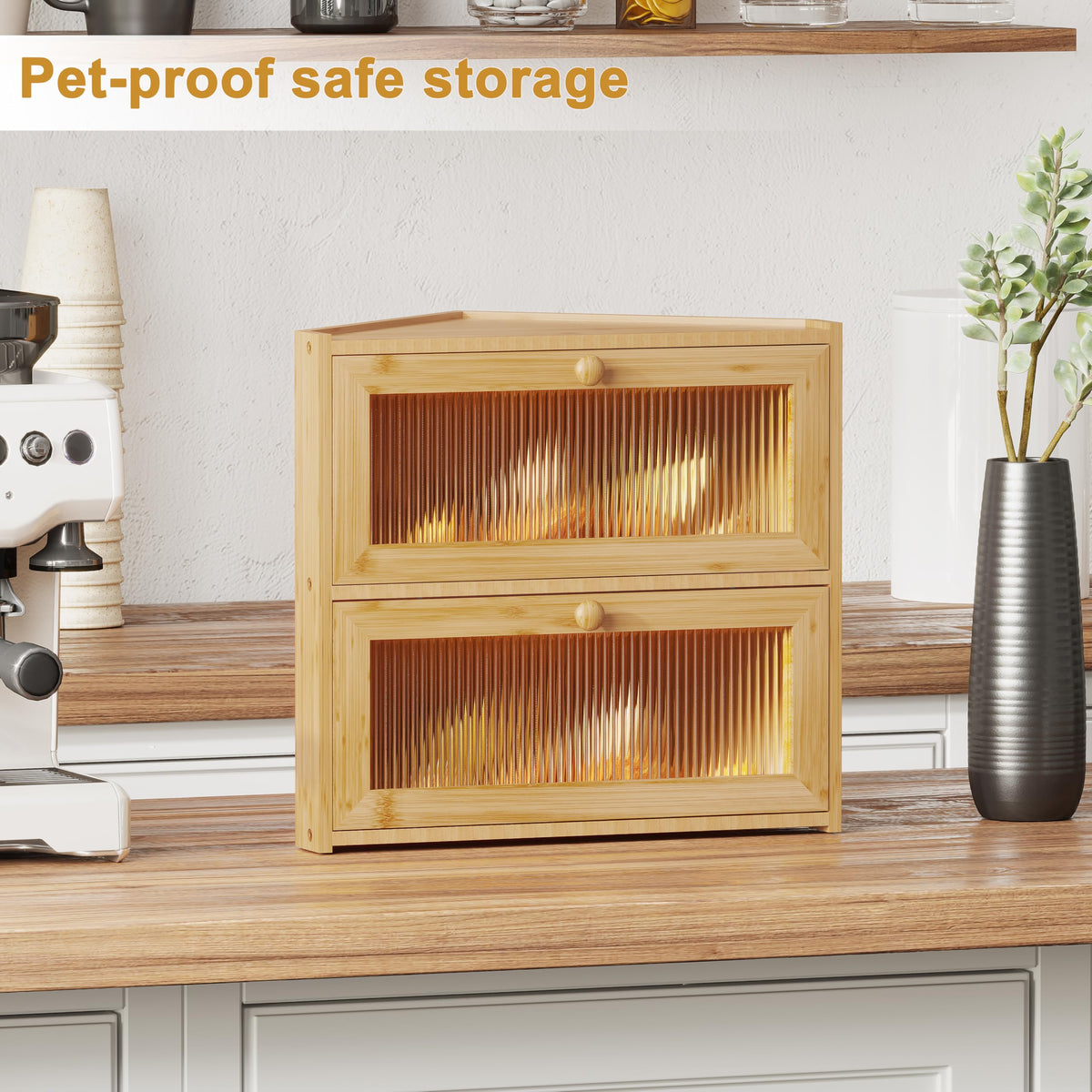 Double Layer Bamboo Bread Box with Wavy Windows A4704