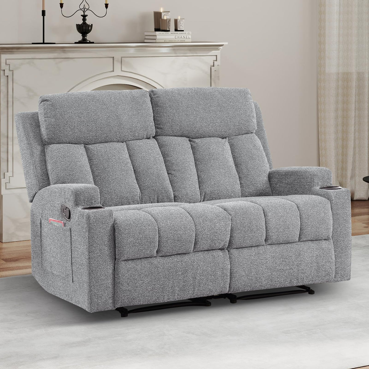 Soft Fabric 2 Seat Recliner Sofa with Cup Holders A239