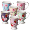 12 oz Set of 6 Floral Porcelain Coffee Mugs C880